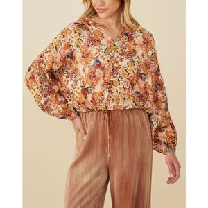 Hayden Los Angeles Women's Boho Floral Bubble Hem Top L Hippie Cottage